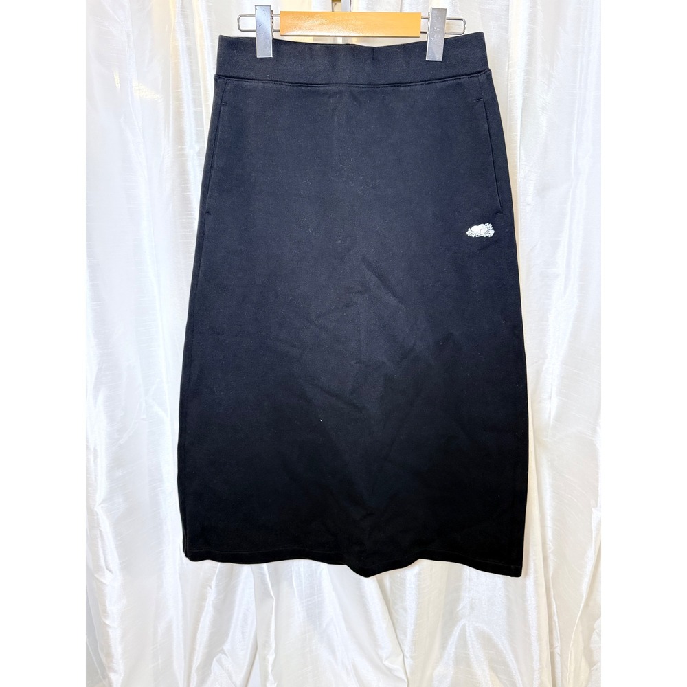 Roots Midi Skirt Womens Small Black Fleece Sweatshirt Pockets Beaver Logo